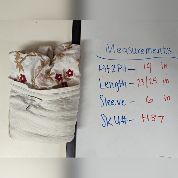 Lucky Brand S Floral Embroidered Tee Shirt Top Cut Off Open Sleeves Boho Hippie - Picture 10 of 10